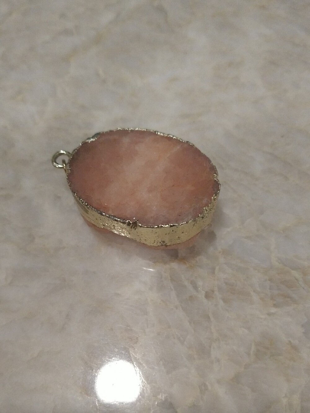 Pink Druzy Pendant Necklace - Feminine Sparkle Pendant 1 X 1 1/2" - Picture 2 of 4
